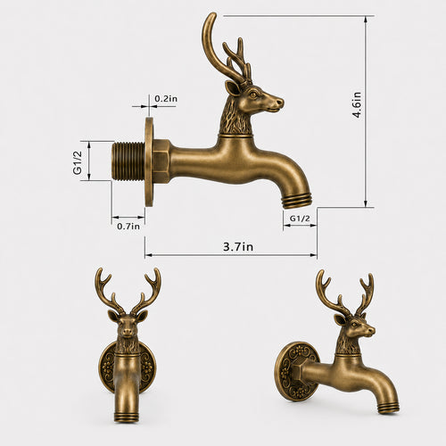 Antique Outdoor Faucet–Vintage Brass Deer Head Garden Faucet