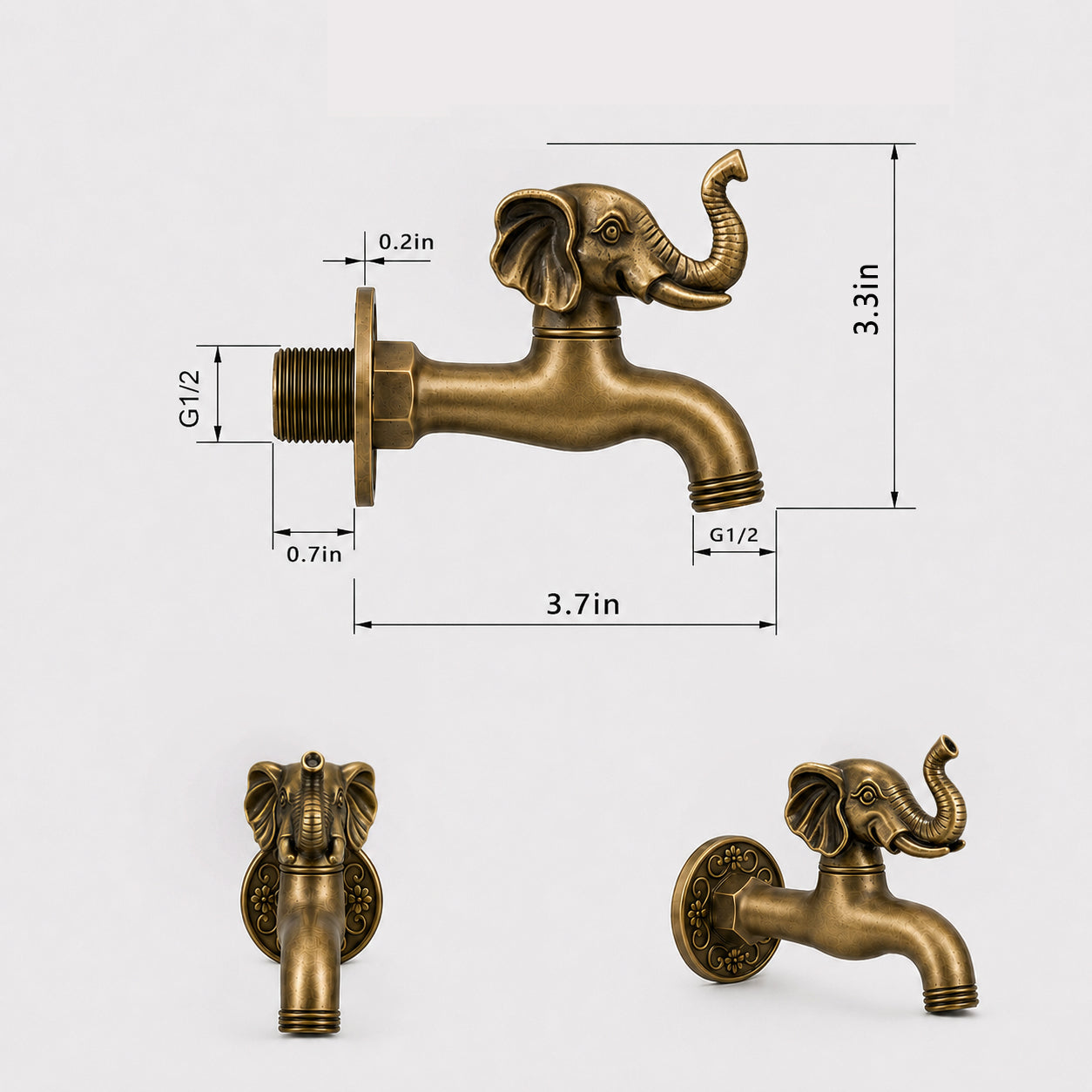 Antique Outdoor Faucet–Vintage Brass Elephant Head Garden Faucet