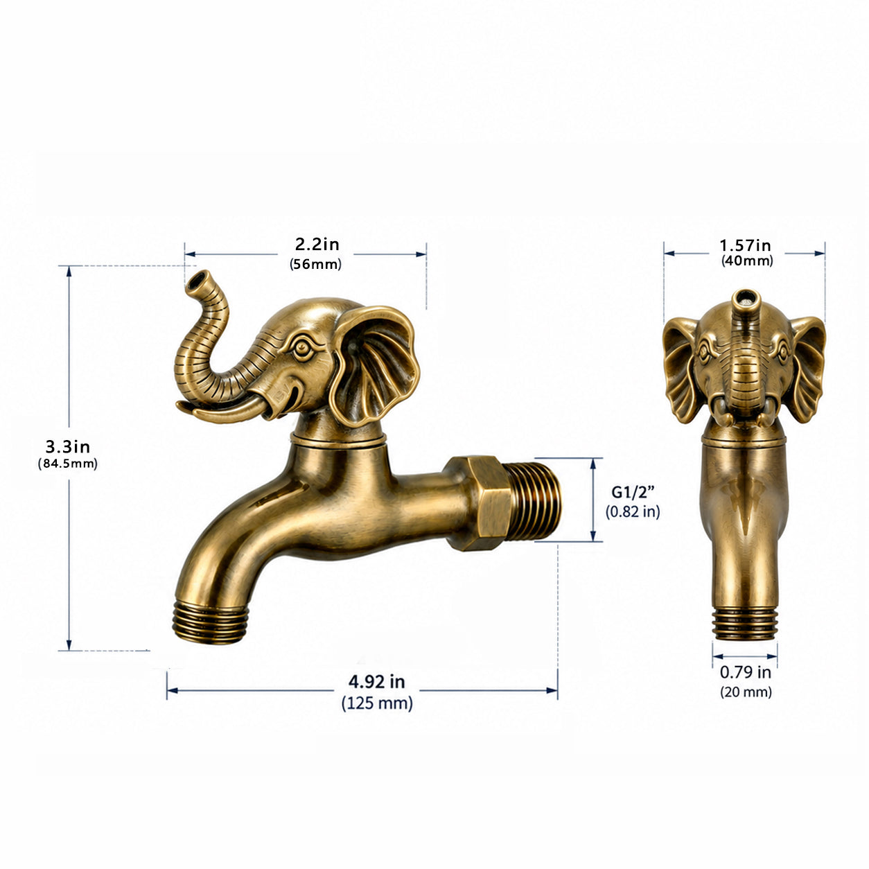 Vintage Brass Elephant Head Garden Faucet – Decorative Outdoor Wall Spigot