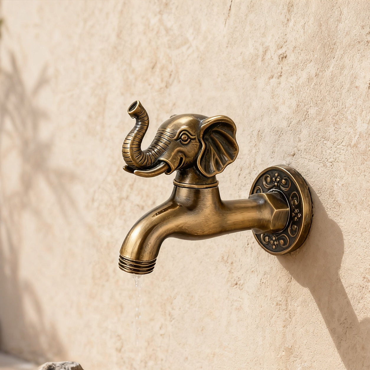 Vintage Brass Elephant Head Garden Faucet – Decorative Outdoor Wall Spigot