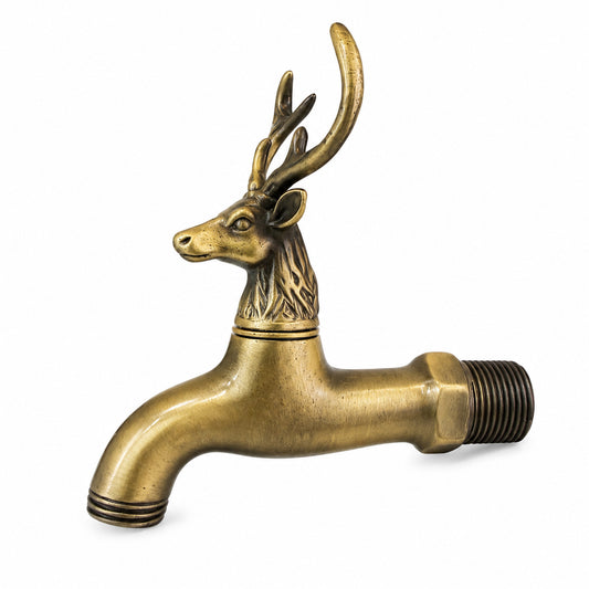 Vintage brass deer head garden faucet for outdoor wall spigot
