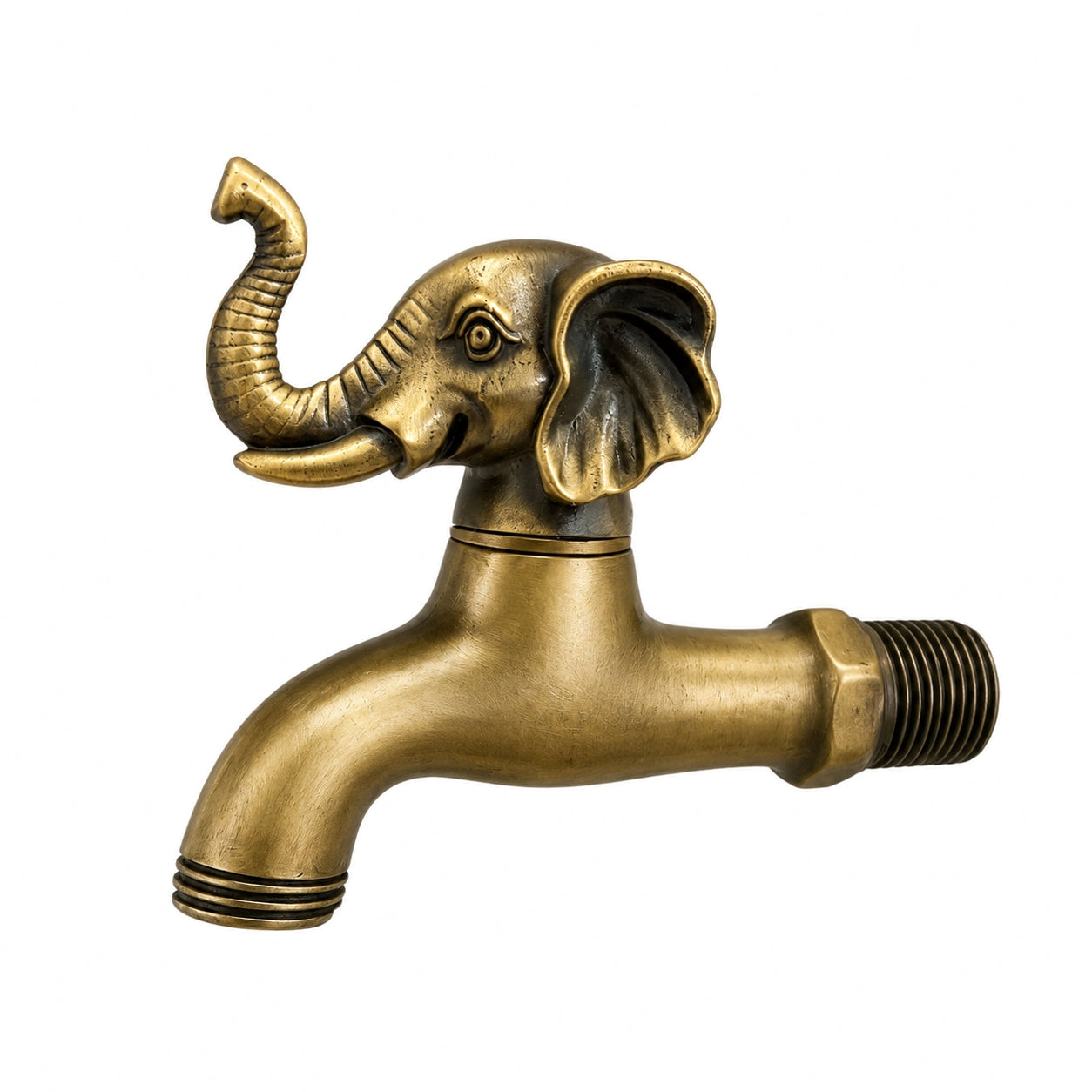 Vintage Brass Elephant Head Garden Faucet – Decorative Outdoor Wall Spigot